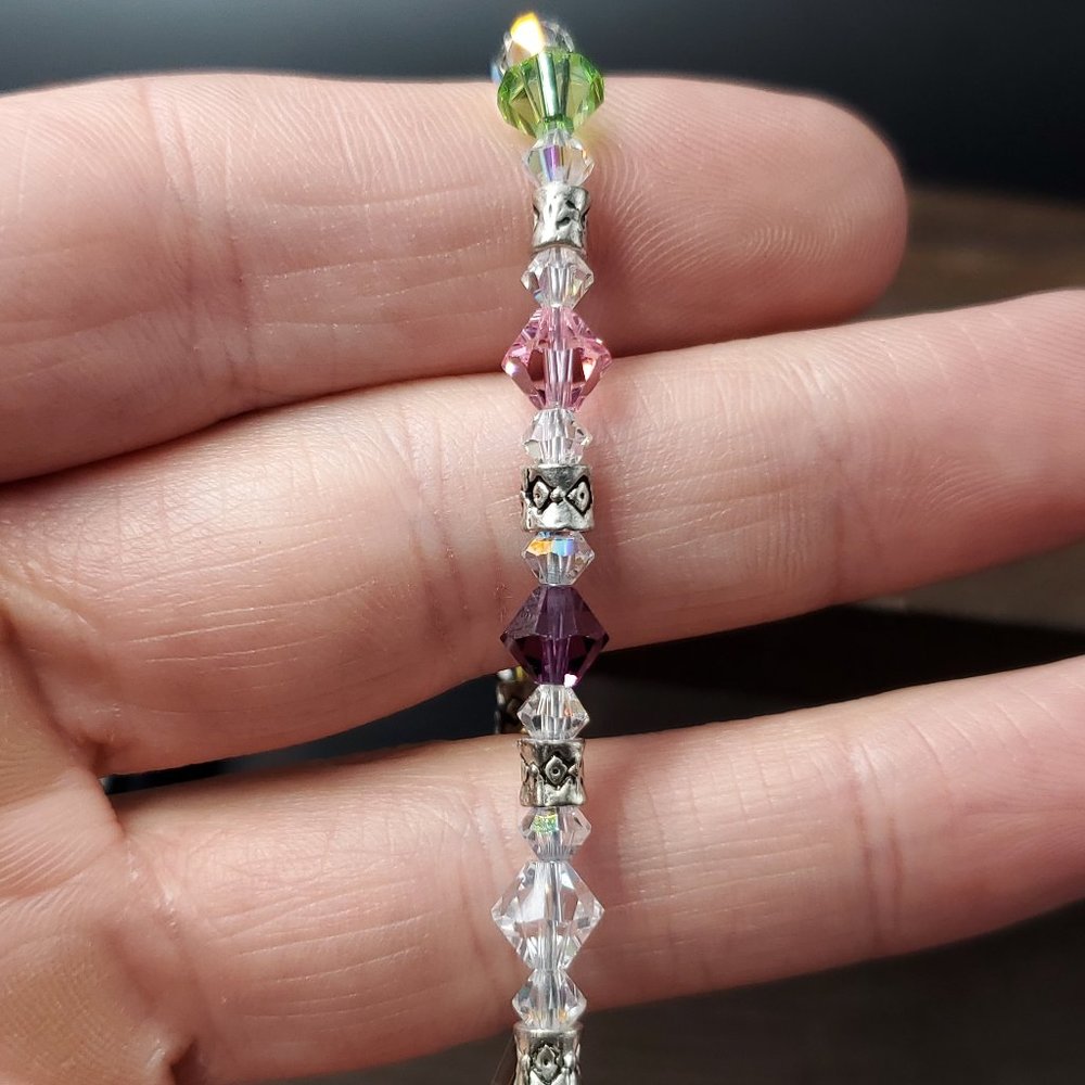 7 Inch Sterling Silver Cool Style Colorful Crystal Bracelet